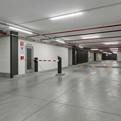 Modern underground secure parking garage for luxury apartments