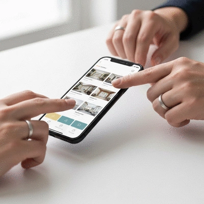 Person using a smartphone to book a hotel room online