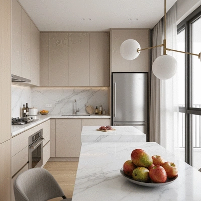 Modern kitchen and dining area in a serviced apartment